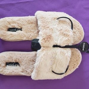 Bebe Fur & Beaded Slippers